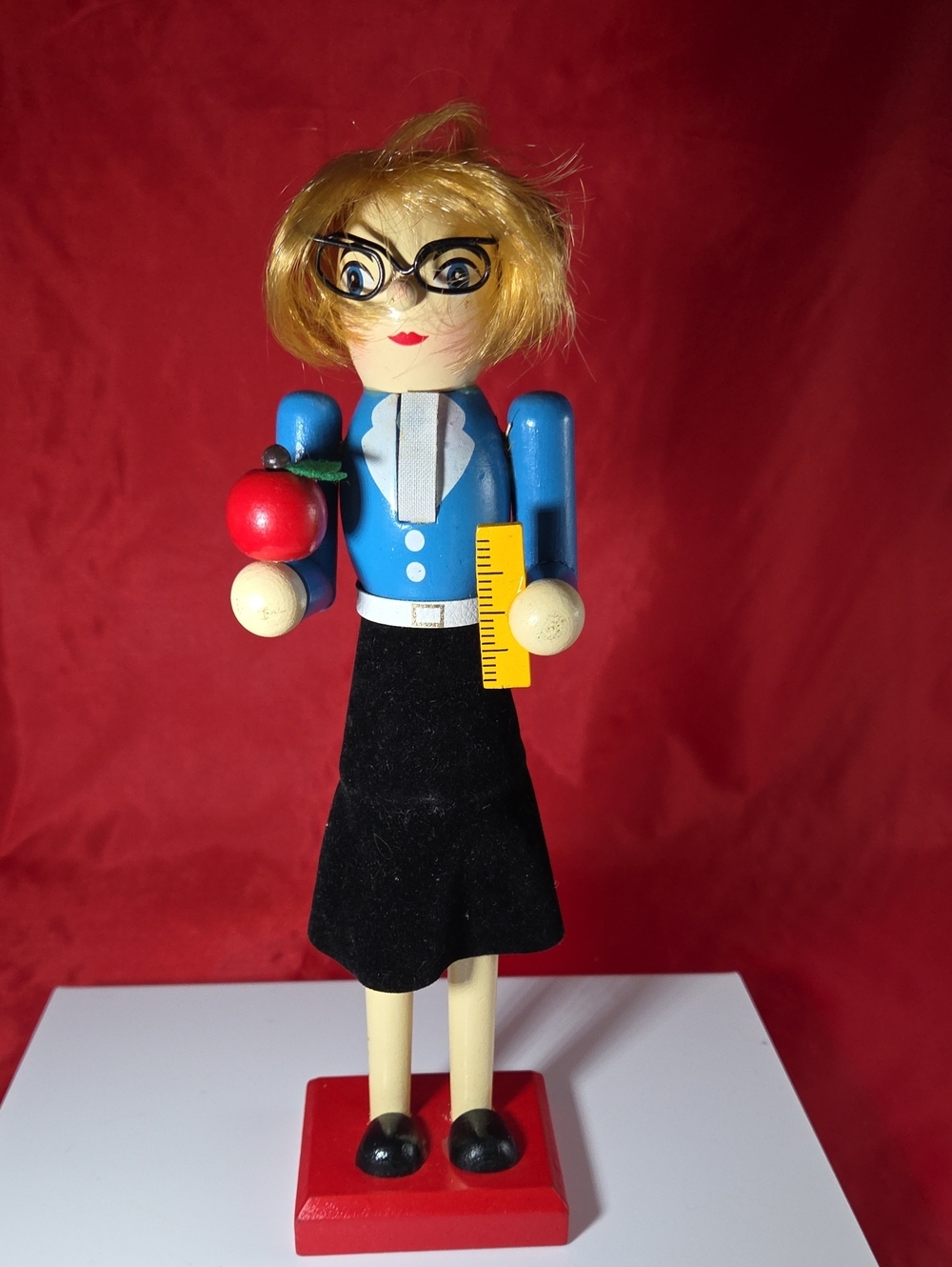 Ashland Collectible Wooden Teacher Figurine in Blue, Black, Red and Yellow